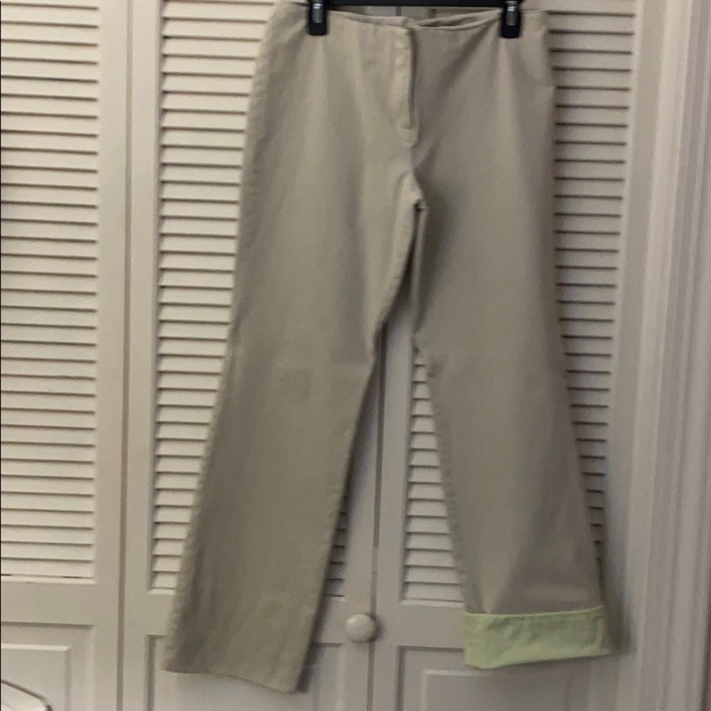 Lilly Pulitzer khaki pant green gingham check cuff